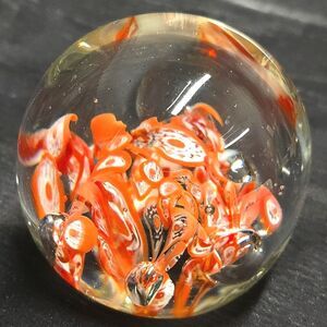 Vintage Mid Century Modern Orange Millefiori Dabs Glass Paperweight